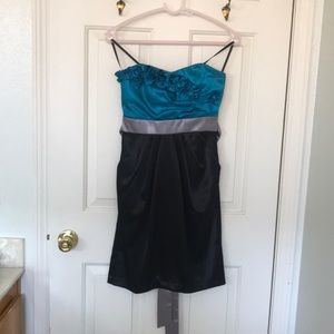 Strapless blue black and grey party dress